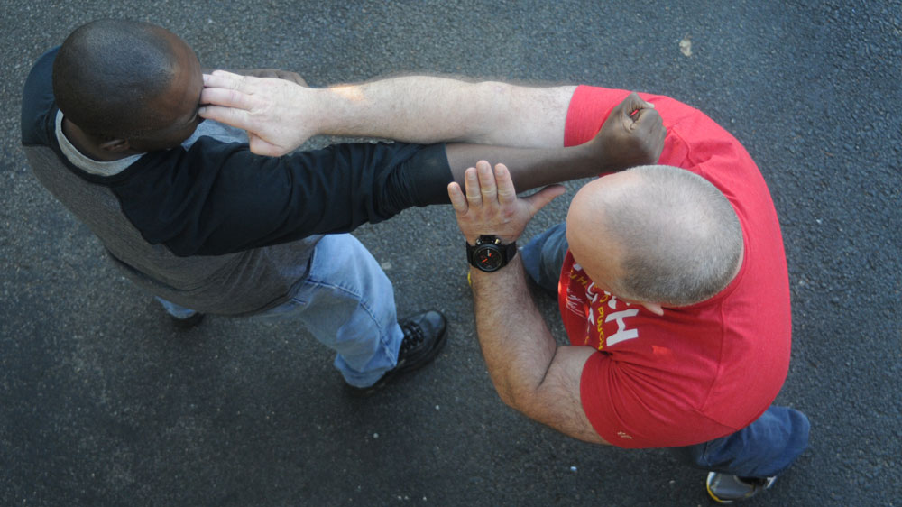 Overhead shot of Sifu Davis splitting line of attack